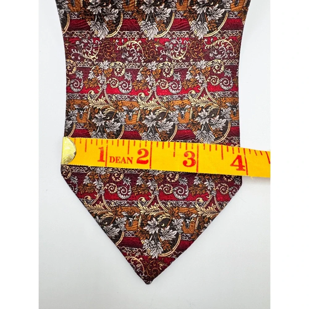 Daniel de Fasson Men's Necktie Floral Silk Burgundy Gold Woven‎ Pattern